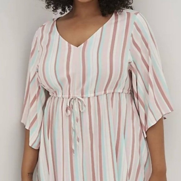 Torrid Babydoll Top - Stretch Challis Stripe Pink Size 1(1X) - Picture 2 of 12